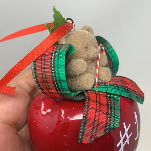 3” apple “#1 Music Teacher” Christmas tree ornament decoration vintage decor - Picture 9 of 15